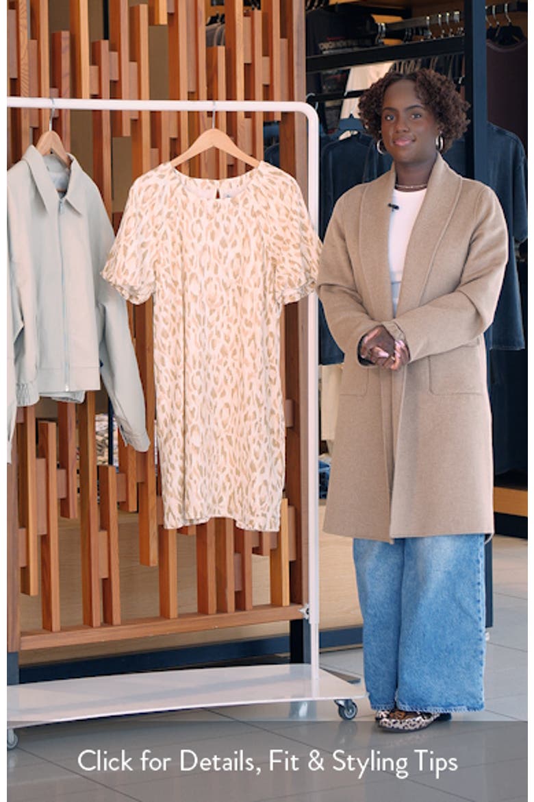 Cheetah Cove Puff Sleeve Linen Blend Shift Dress video
