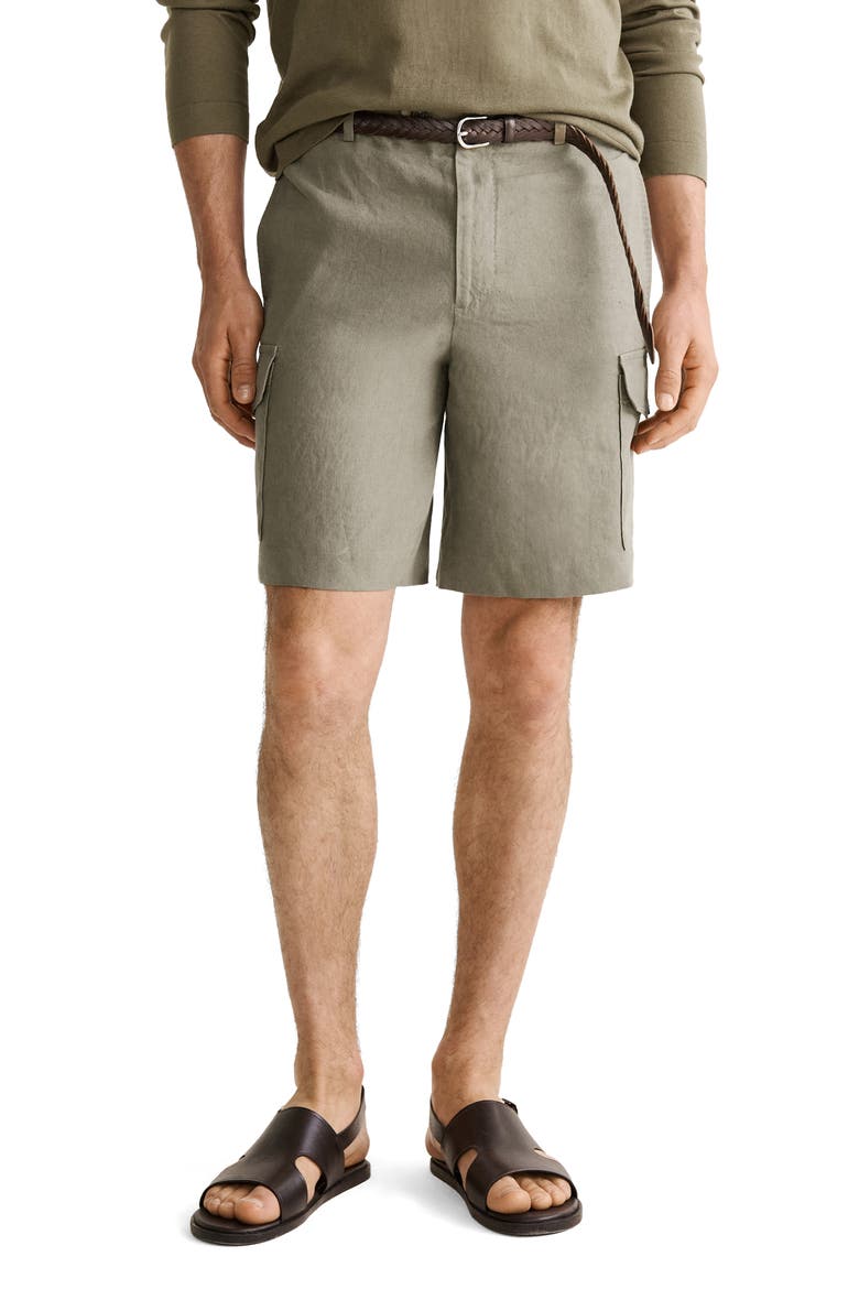 Linen Cargo Bermuda Shorts, Main, color, KHAKI GREEN