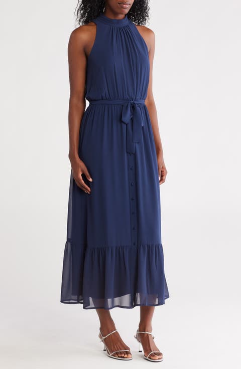 Mock Neck Tie Waist Dress