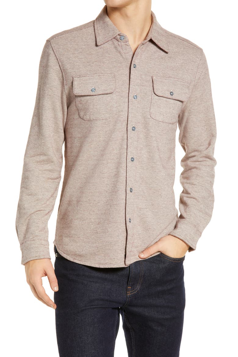 Textured Knit Long Sleeve Button-Up Shirt, Main, color, OXBLOOD