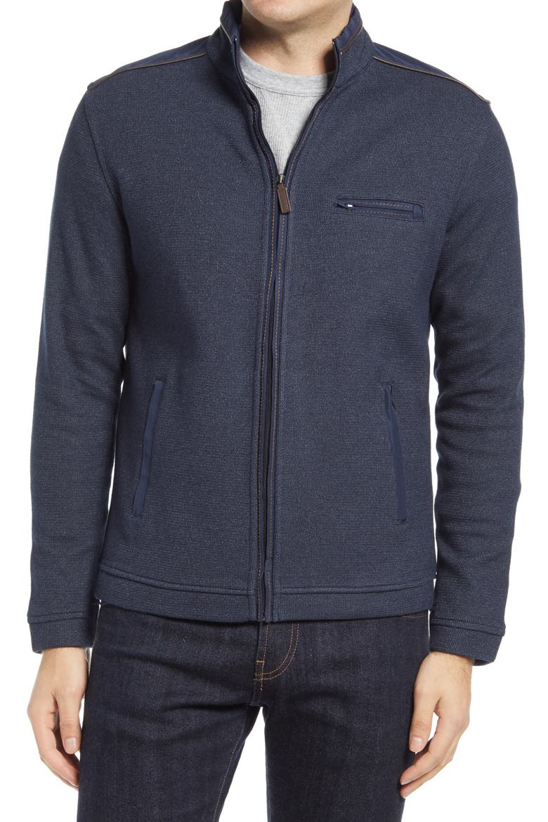 Mélange Knit Zip-Up Jacket, Alternate, color, NAVY