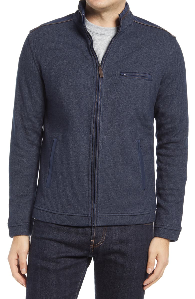 Johnston & Murphy Mélange Knit Zip-Up Jacket, Alternate, color, Navy