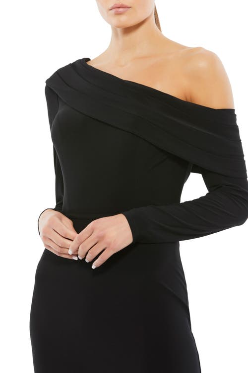 Mac Duggal Drop Shoulder Long Sleeve Column Gown In Black