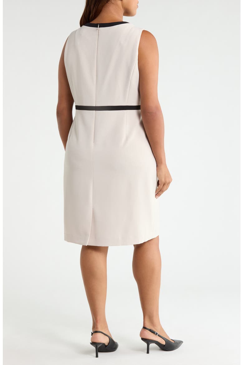 Sleeveless Stretch Crepe Sheath Dress, Alternate, color, PARCHMENT/ BLACK