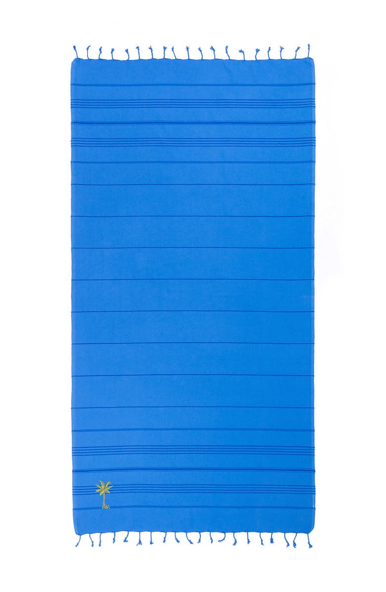 Linum Home Textiles 100% Turkish Cotton Summer Fun - Breezy Palm Tree Pestemal Beach Towel - Royal Blue, Alternate, color,