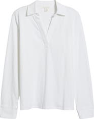 Caslon® Long Sleeve Knit Johnny Collar Top