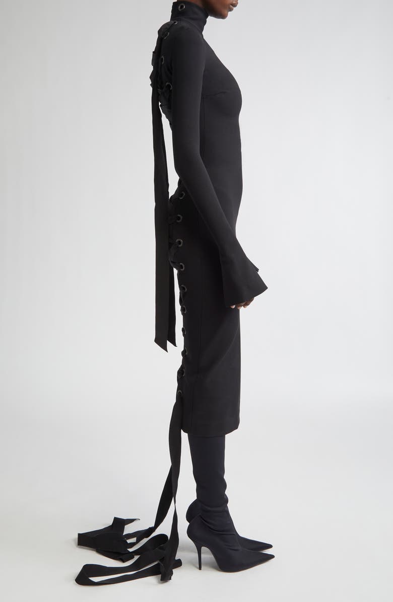 Balenciaga Lace-Up Back Long Sleeve Jersey Dress, Alternate, color, 