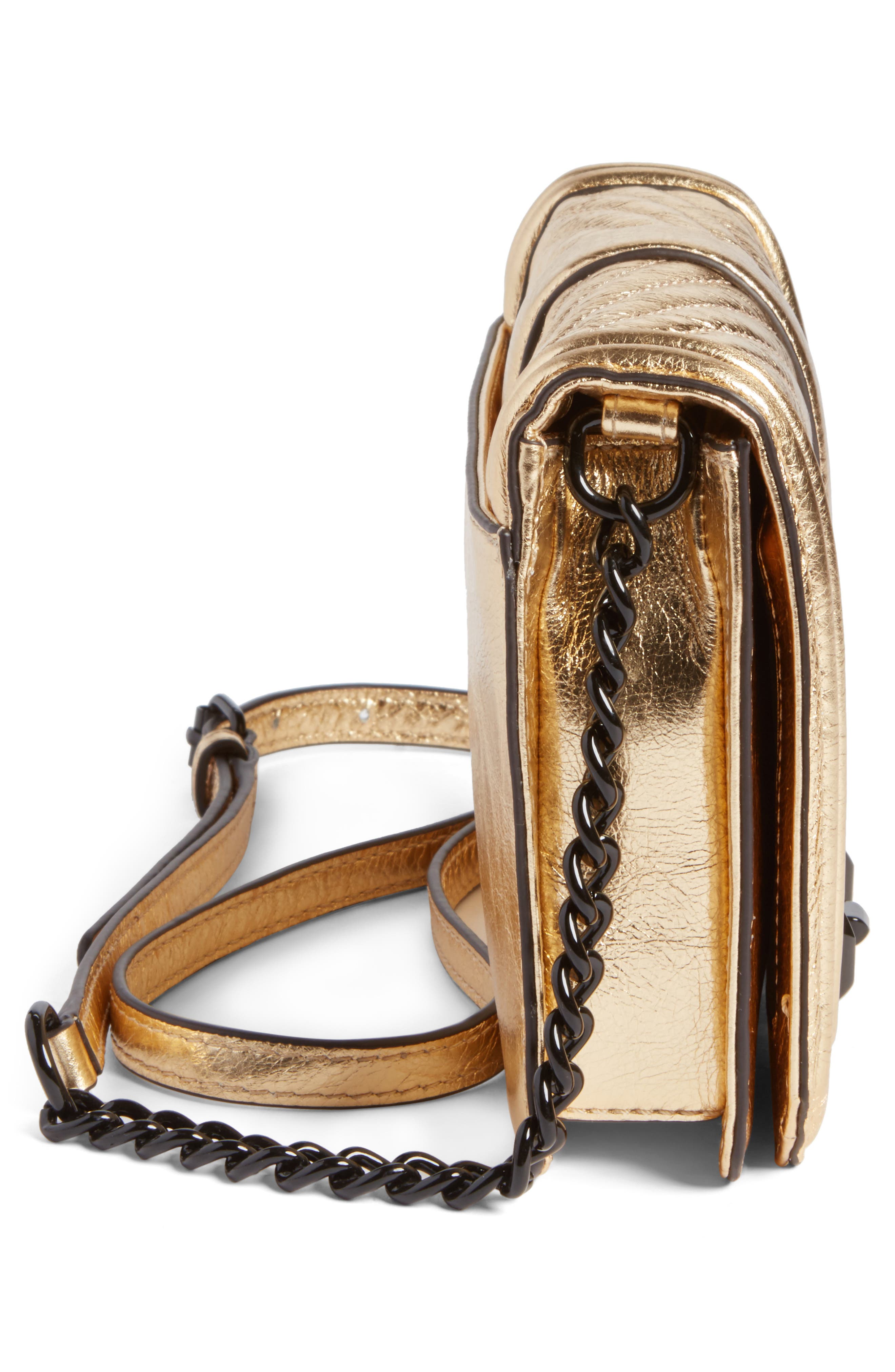 Rebecca Minkoff Small Love Metallic Leather Crossbody Bag, Alternate, color, Gold/ Black Hardware