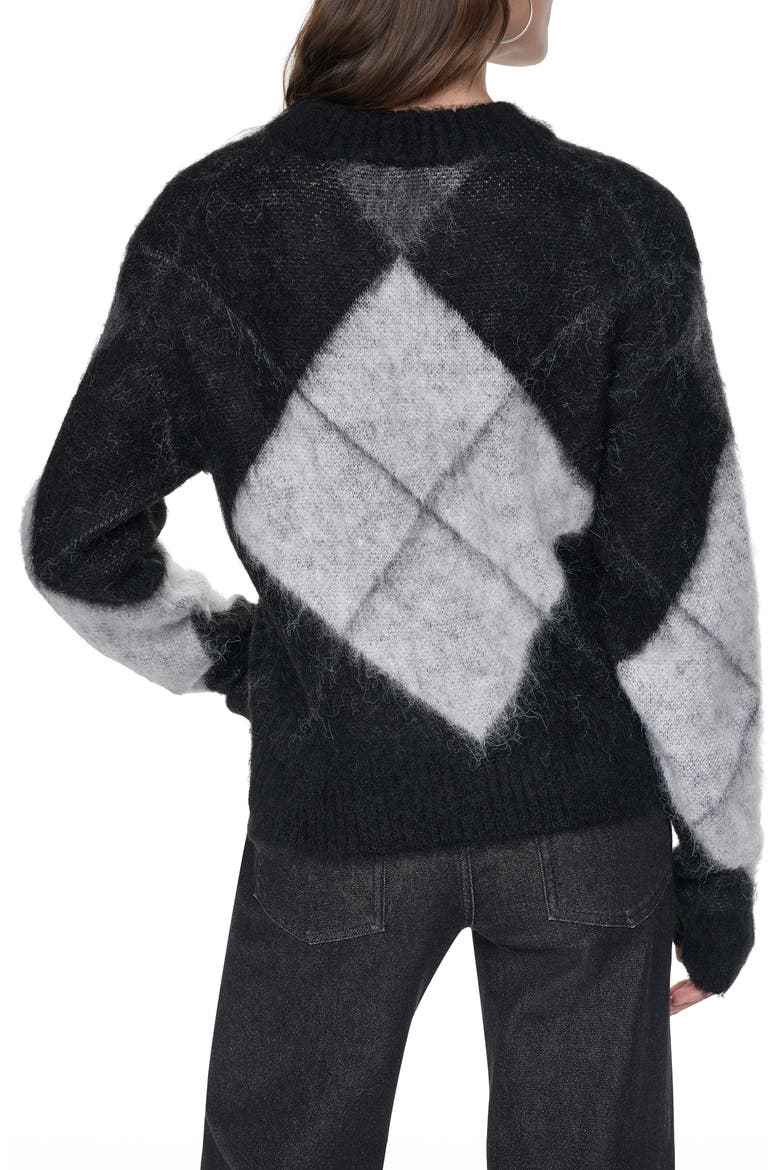 Brushed Argyle Intarsia Crewneck Sweater, Alternate, color, BLACK/ IVORY