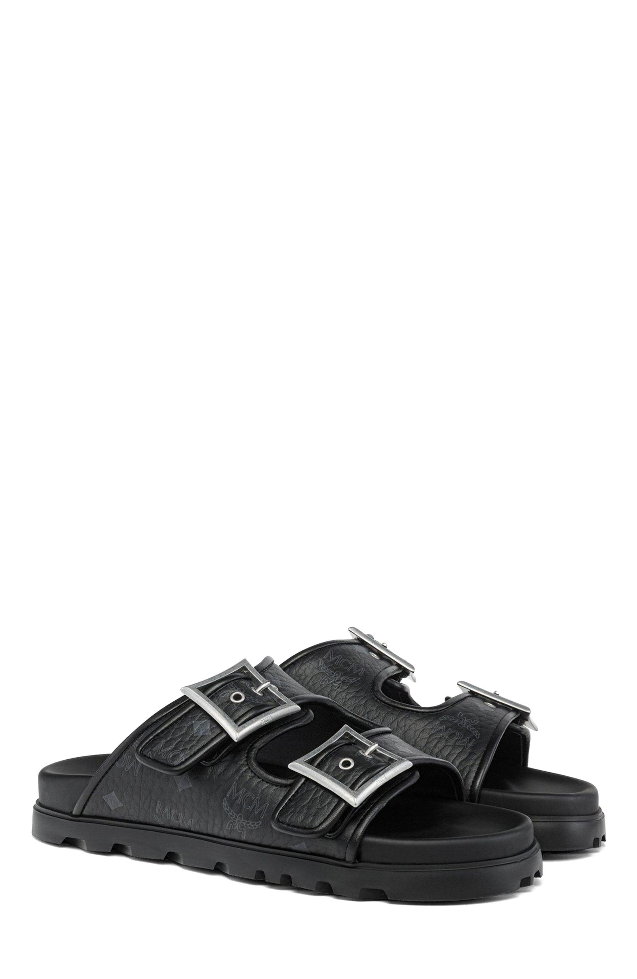 MCM Sandals in Visetos, Main, color, Black