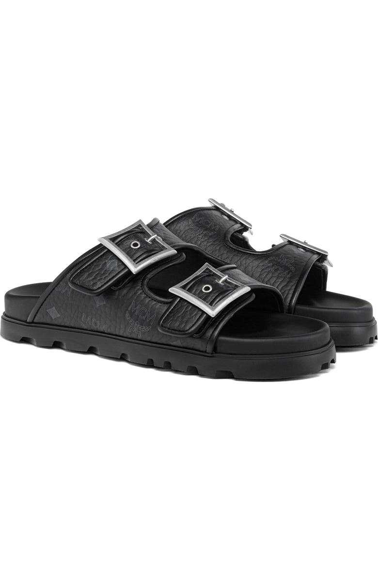 MCM Sandals in Visetos, Main, color, Black