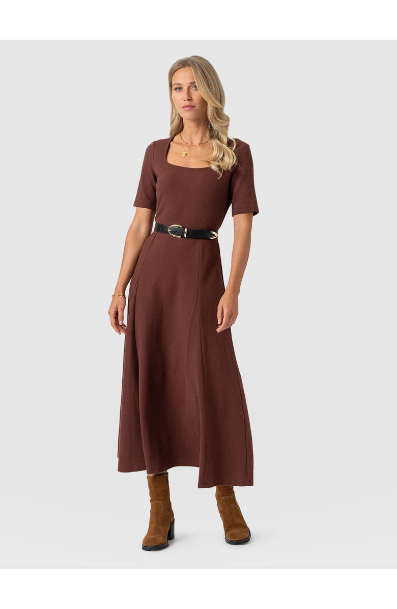 Saint + Sofia Akia Short Sleeve Dress, Main, color, Maroon Textured