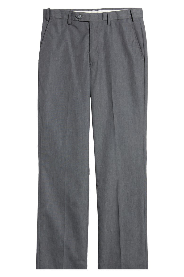 Prim Self Sizer Waist Flat Front Poplin Trousers, Alternate, color, GREY