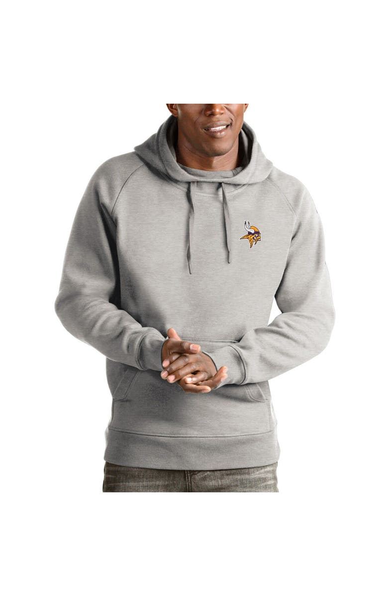 ANTIGUA Men's Antigua Heathered Gray Minnesota Vikings Logo Victory Pullover Hoodie, Main, color, Heather Gray