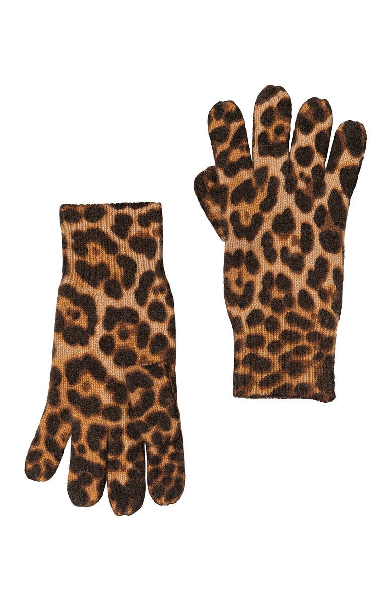 Amicale Cashmere Animal Print Gloves, Main, color, Camel Multi