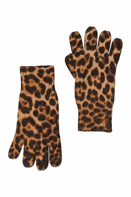 Amicale Cashmere Animal Print Gloves