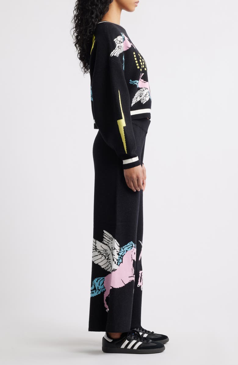 Dressed in Lala Weirdos Unite Pegasus Jacquard Sweater & Wide Leg Pants Set, Alternate, color, Black
