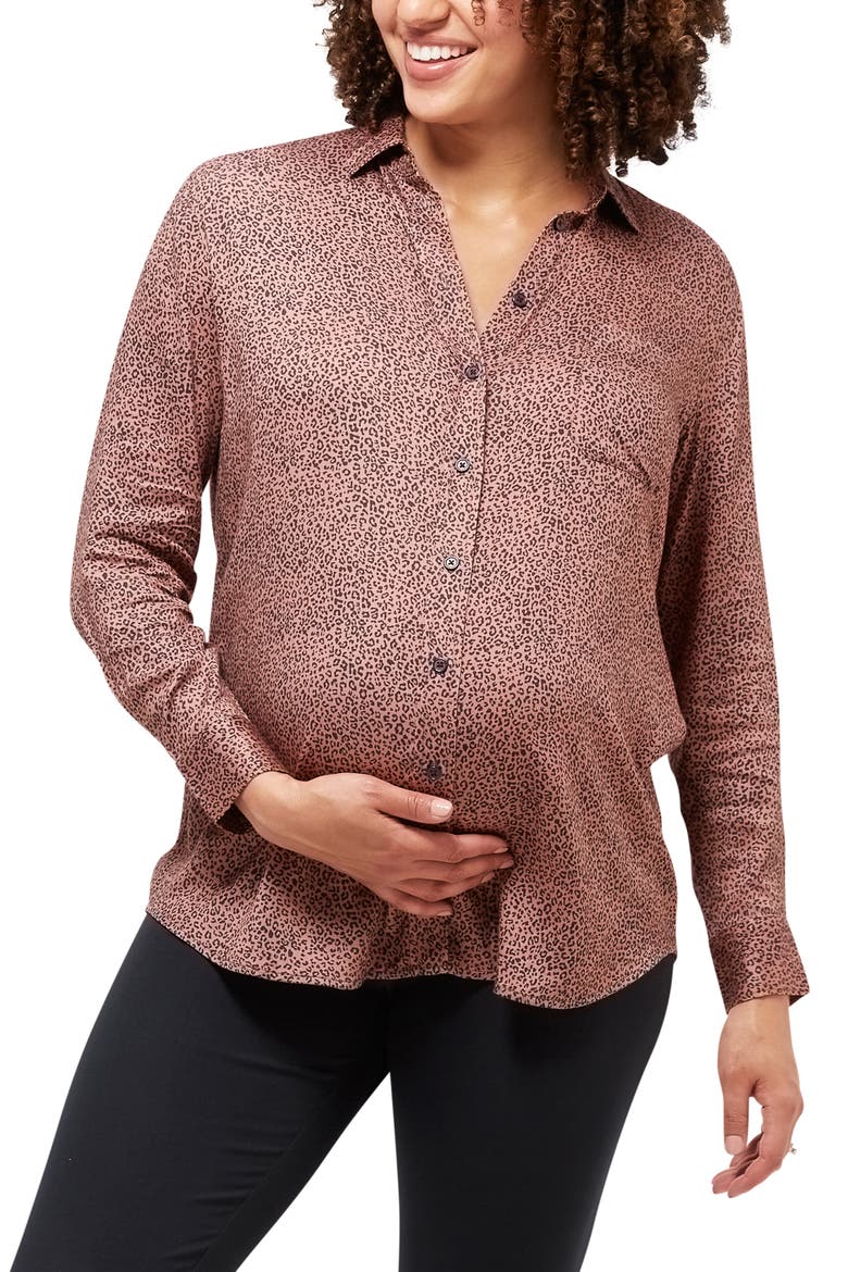 Charley Button-Up Maternity/Nursing Top, Main, color, ANIMAL
