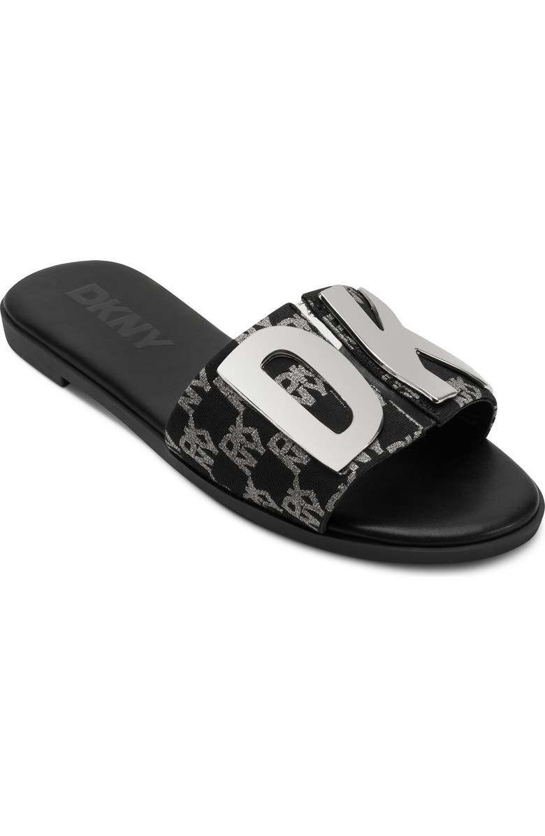 DKNY Waltz Logo Flat Sandal, Main, color, Blk/ Nickel