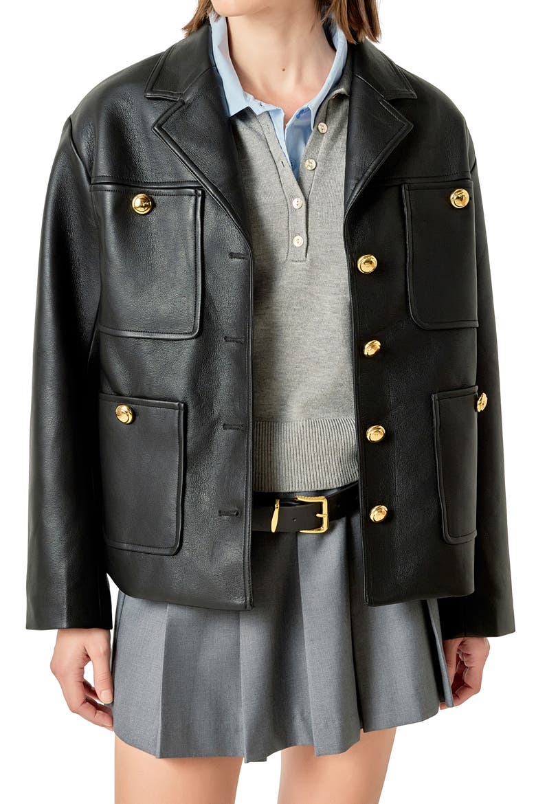 Drop Shoulder Faux Leather Jacket, Alternate, color, BLACK