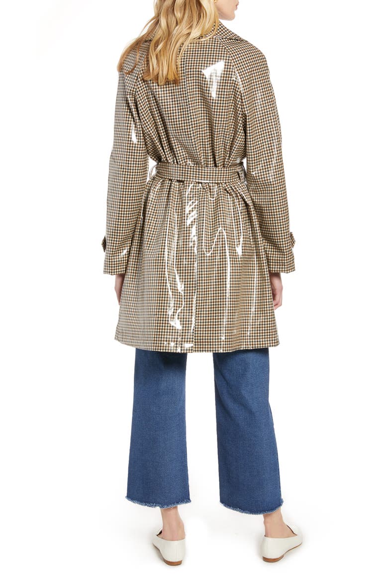 Water Resistant Coated Plaid Trench Coat, Alternate, color, BROWN