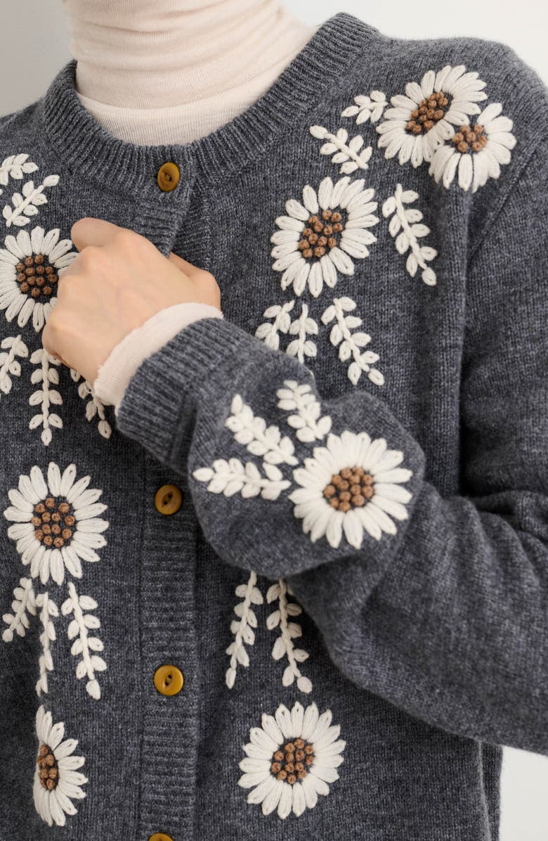 Alex Mill Becca Embroidered Floral Merino Wool Cardigan, Alternate, color, 