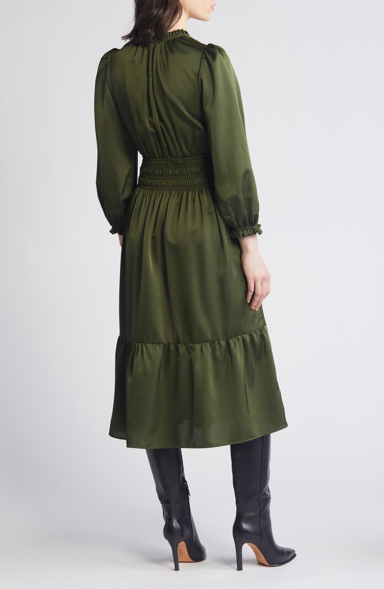 Eliza J Ruffle Trim Long Sleeve Satin Dress, Alternate, color,