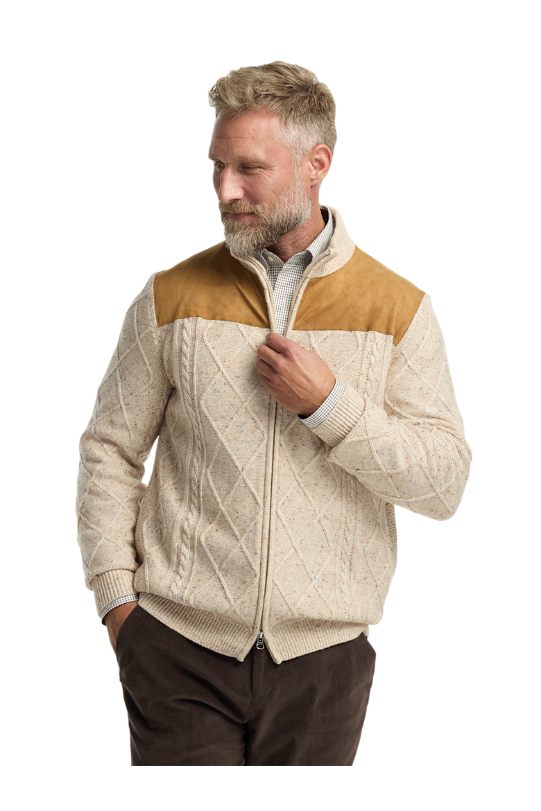 Donegal Full Zip Mock Neck Sweater, Alternate, color, Ivory