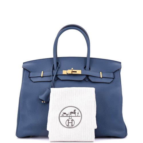 Pre-owned Hermes Hermes Birkin Handbag Blue Clemence With Gold Hardware 35