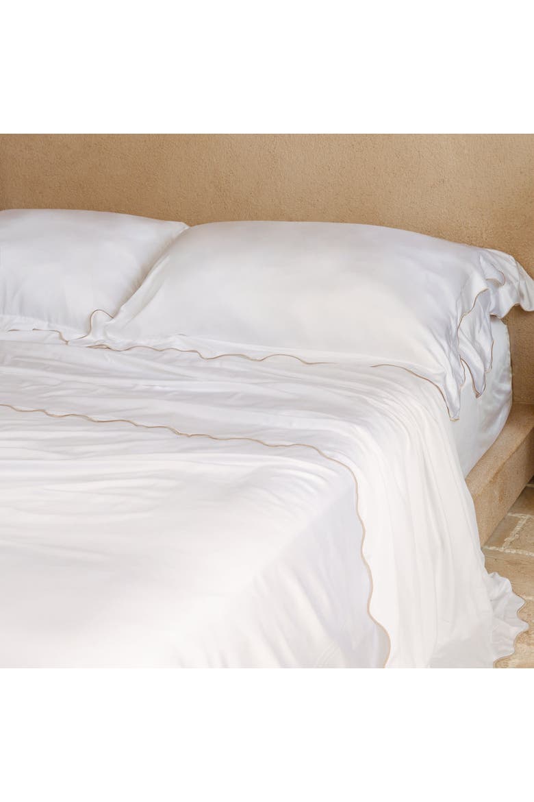 Organic Natural Scallop Bed Sheet Set, Alternate, color, Sable Waves