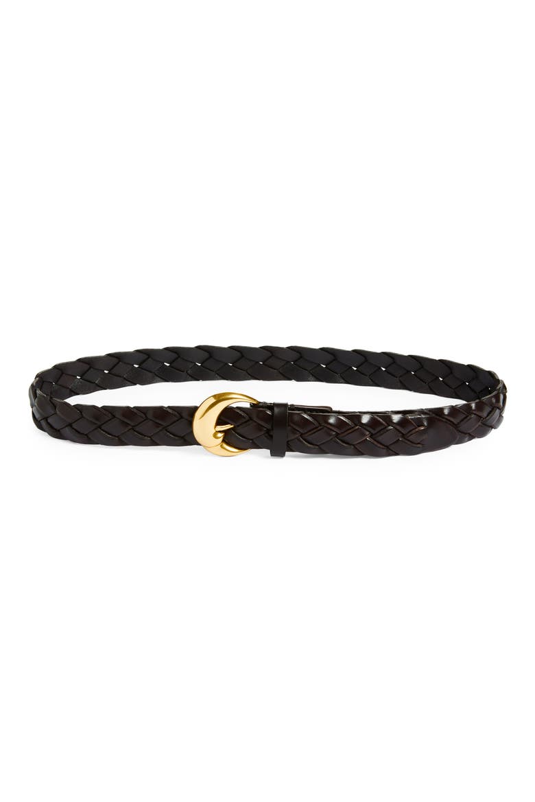 Woven Leather Belt, Main, color, M0696 DARK BROWN