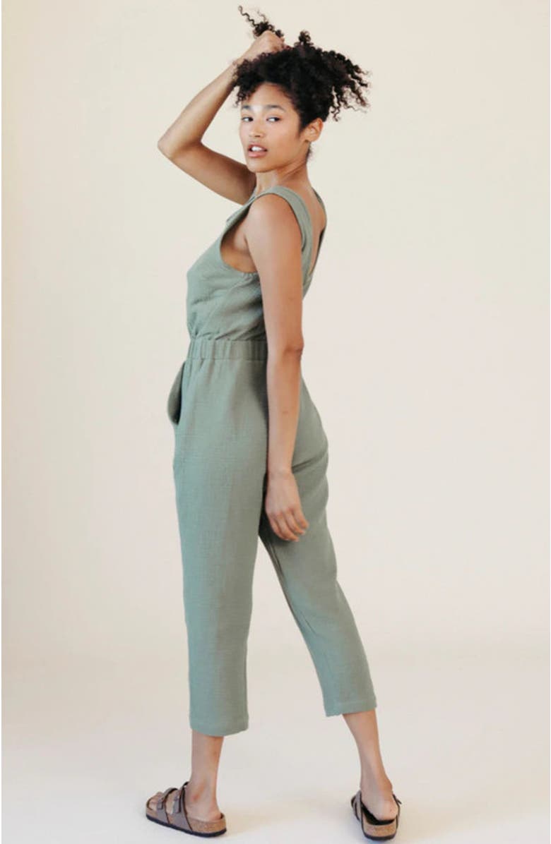 POPLINEN Plus Jameela Organic Cotton Gauze Jumpsuit, Alternate, color, Seagrass