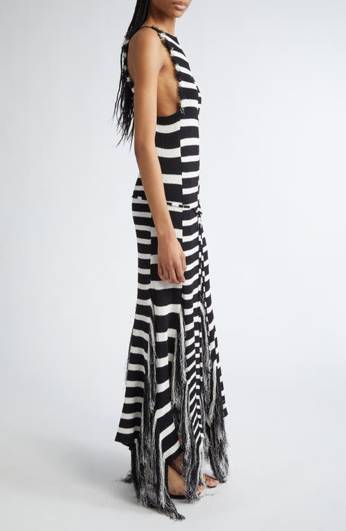 Shop Proenza Schouler Yves Stripe Fringe Maxi Dress In Black/white