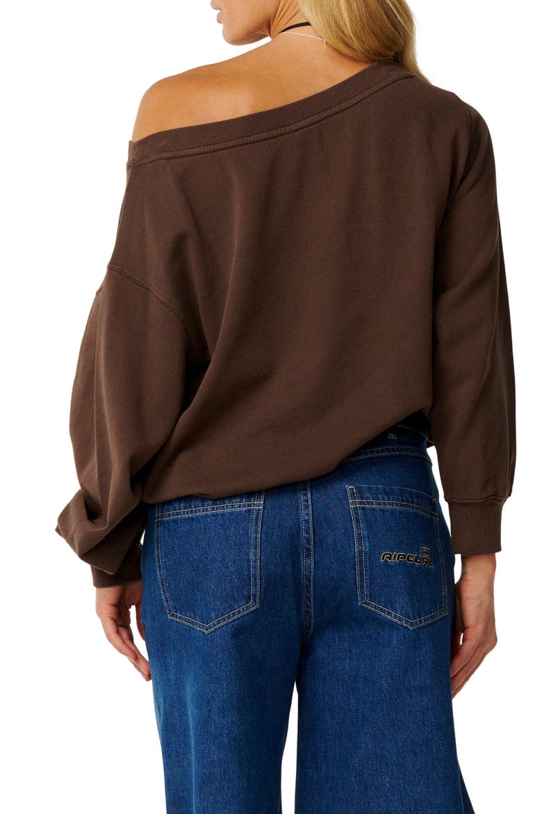 Paraiso Off Shoulder Sweatshirt, Alternate, color, BROWN