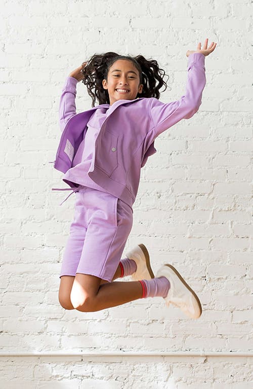 Shop Mightly Organic Cotton Fleece Knee Shorts In Lilac