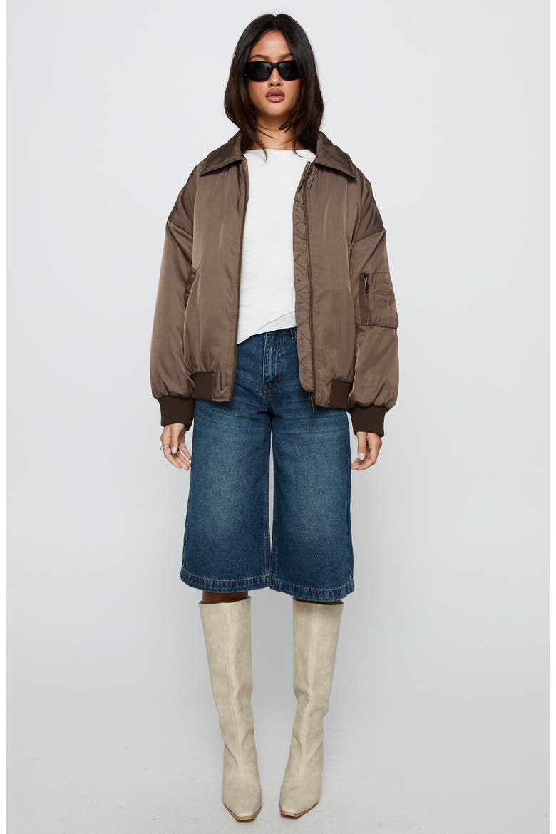 Say Less Oversized Bomber Jacket, Alternate, color, BROWN