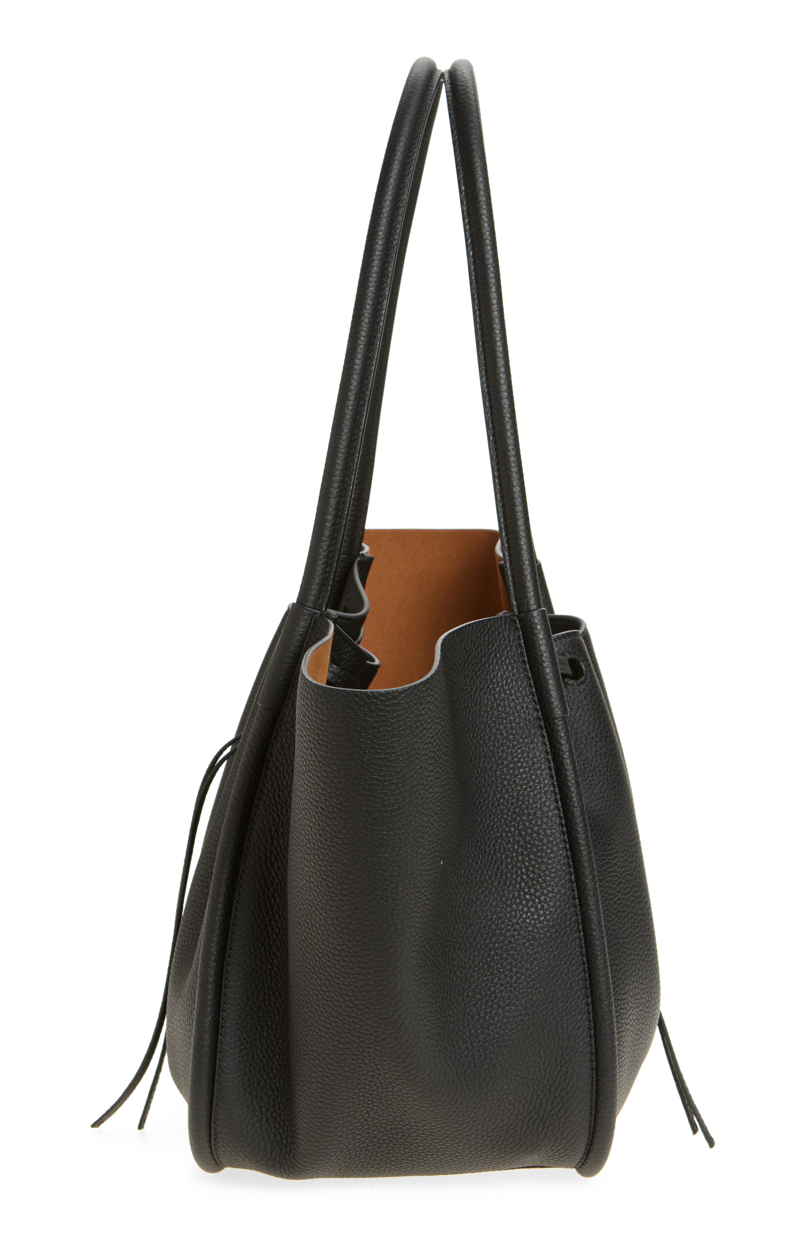 Proenza Schouler Large Ruched Pebbled Leather Tote, Alternate, color, Black