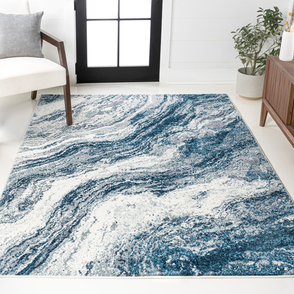 Jonathan Y Kassia Contemporary Glam Abstract Marble Area Rug In Navy/cream