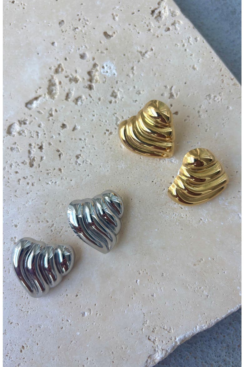 Heart Statement Stud Earrings, Alternate, color, GOLD