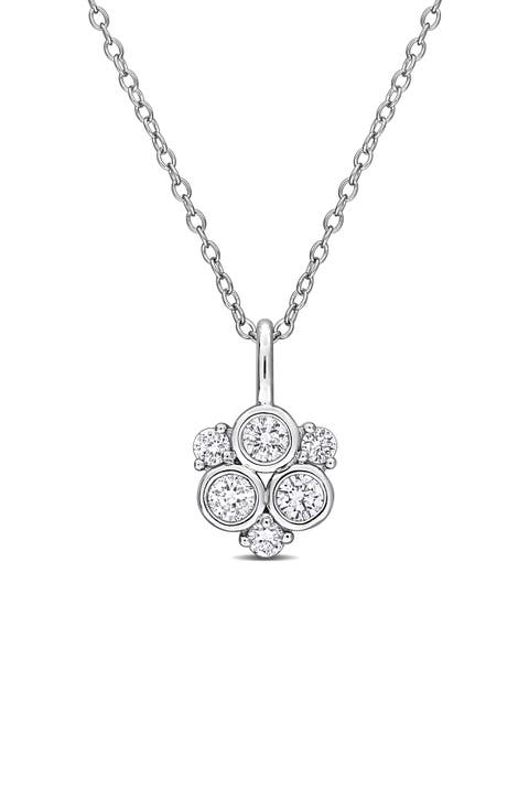 Sterling Silver Lab Grown Diamond Cluster Pendant Necklace