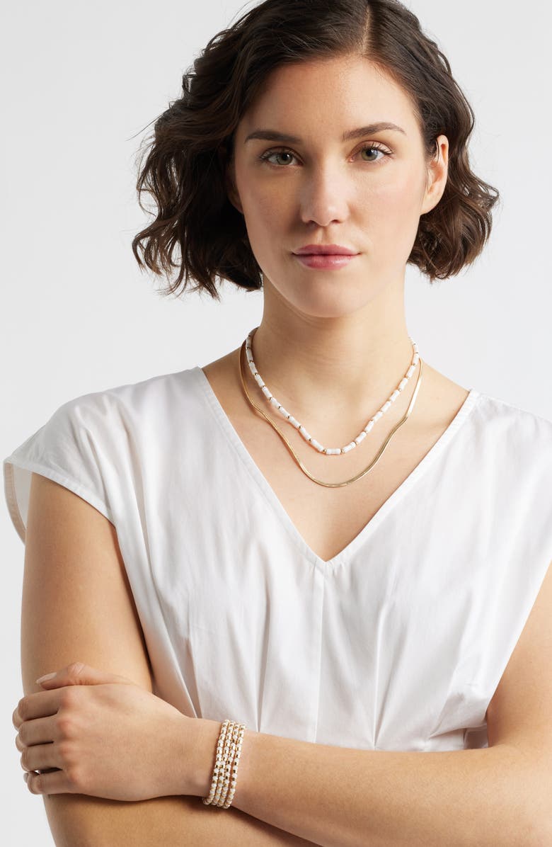 Nordstrom Set of 2 Beaded & Snake Chain Necklaces, Alternate, color, White- Gold