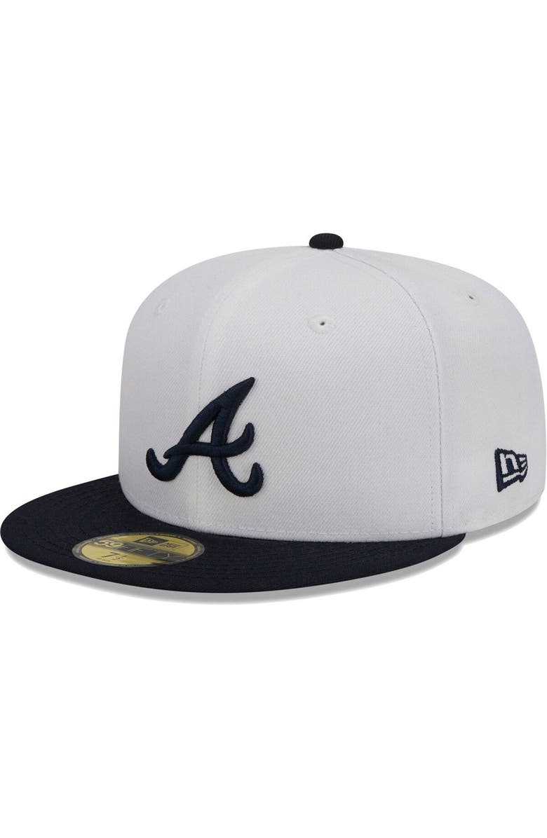 New Era Men's New Era White/Navy Atlanta Braves Optic 59FIFTY Fitted Hat, Main, color, 