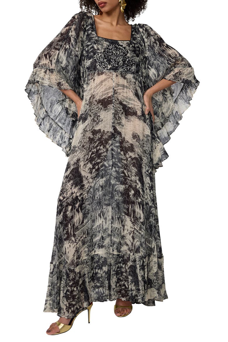 Uma Abstract Print Maxi Dress, Alternate, color, PAYSAGE BLACK