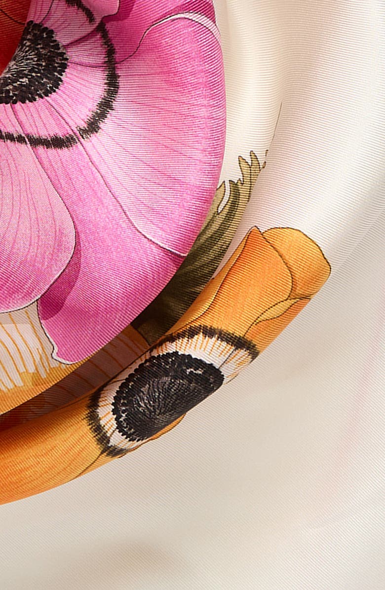 FERRAGAMO Anemone Floral Silk Square Scarf, Alternate, color, Ivory/Rose/Orange
