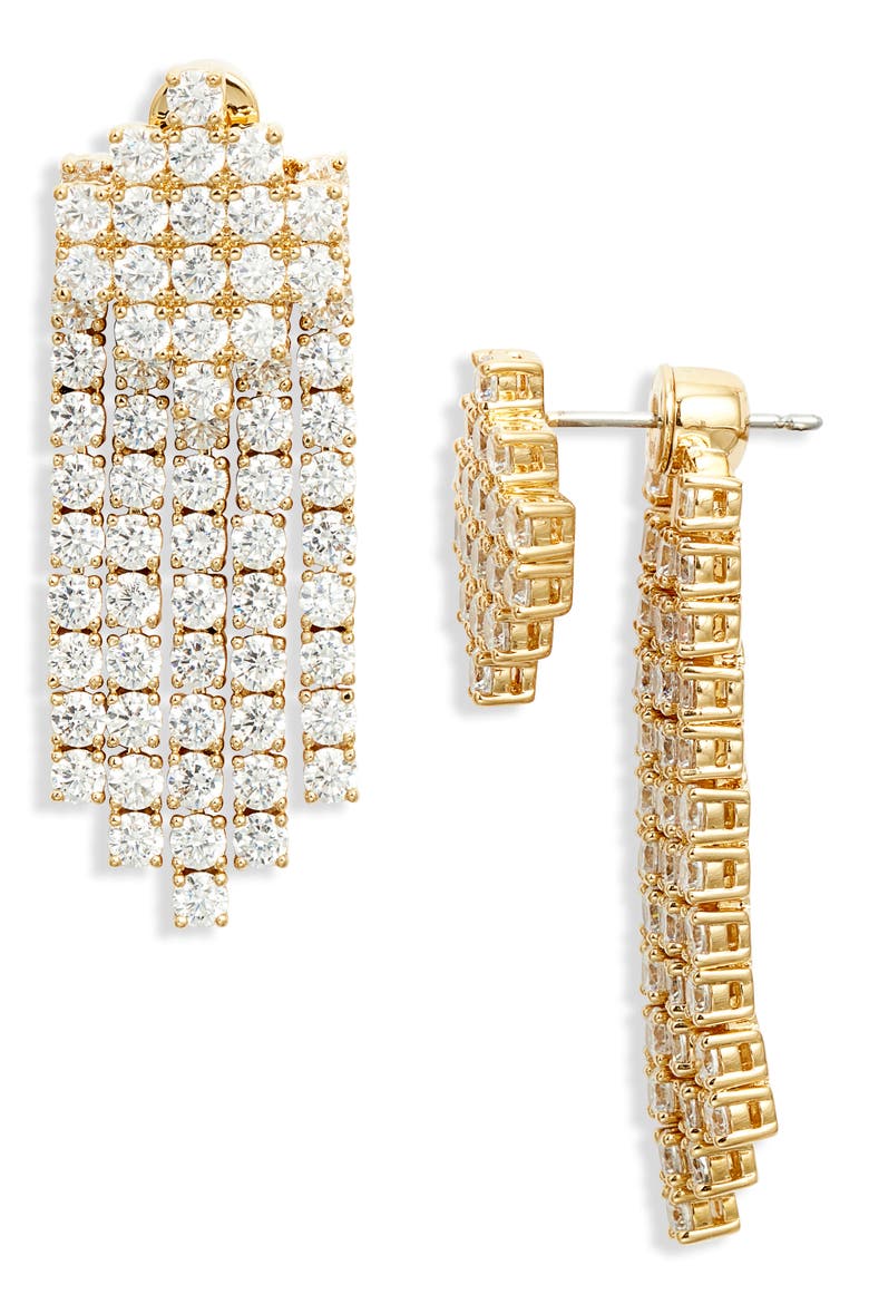 Fringe Front/Back Earrings, Main, color, GOLD/ CUBIC ZIRCONIA