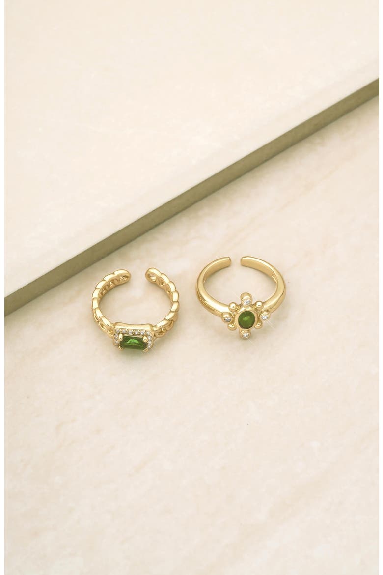 Set of 2 Cubic Zirconia Adjustable Rings, Alternate, color, GREEN