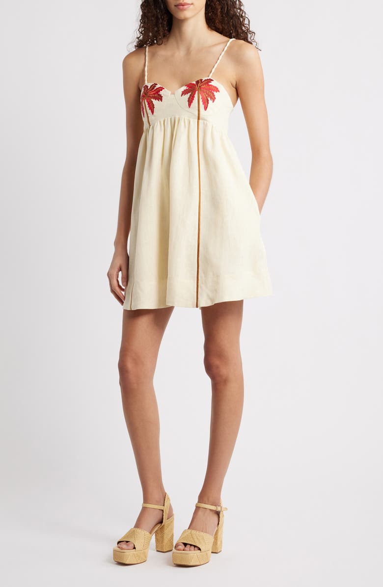 FARM Rio Coconut Tree Babydoll Minidress, Main, color, Sand
