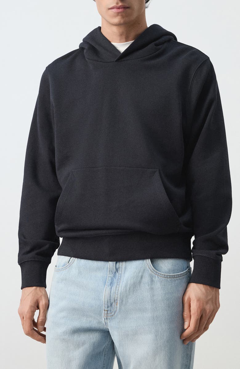 MANGO Regular Fit Cotton Fleece Hoodie, Main, color, Navy