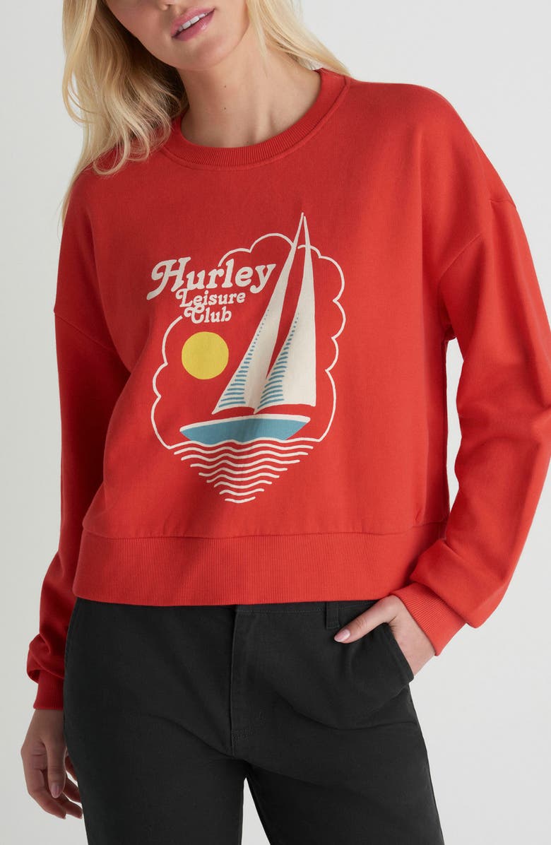 Hurley Leisure Club Boxy Cotton Terry Graphic Sweatshirt, Main, color, Float Red