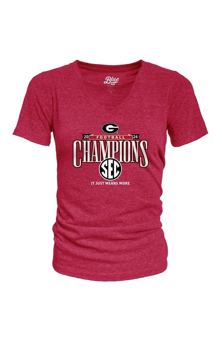 BLUE 84 Women's Blue 84 Red Georgia Bulldogs 2024 SEC Football Conference Champions Locker Room V-Neck T-Shirt, Alternate, color, 